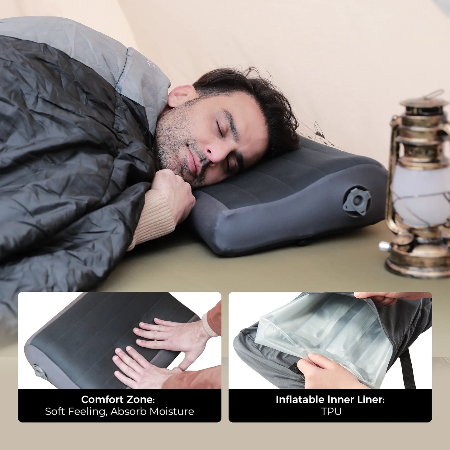 Ergonomic Inflatable Pillow with Elastic Strap