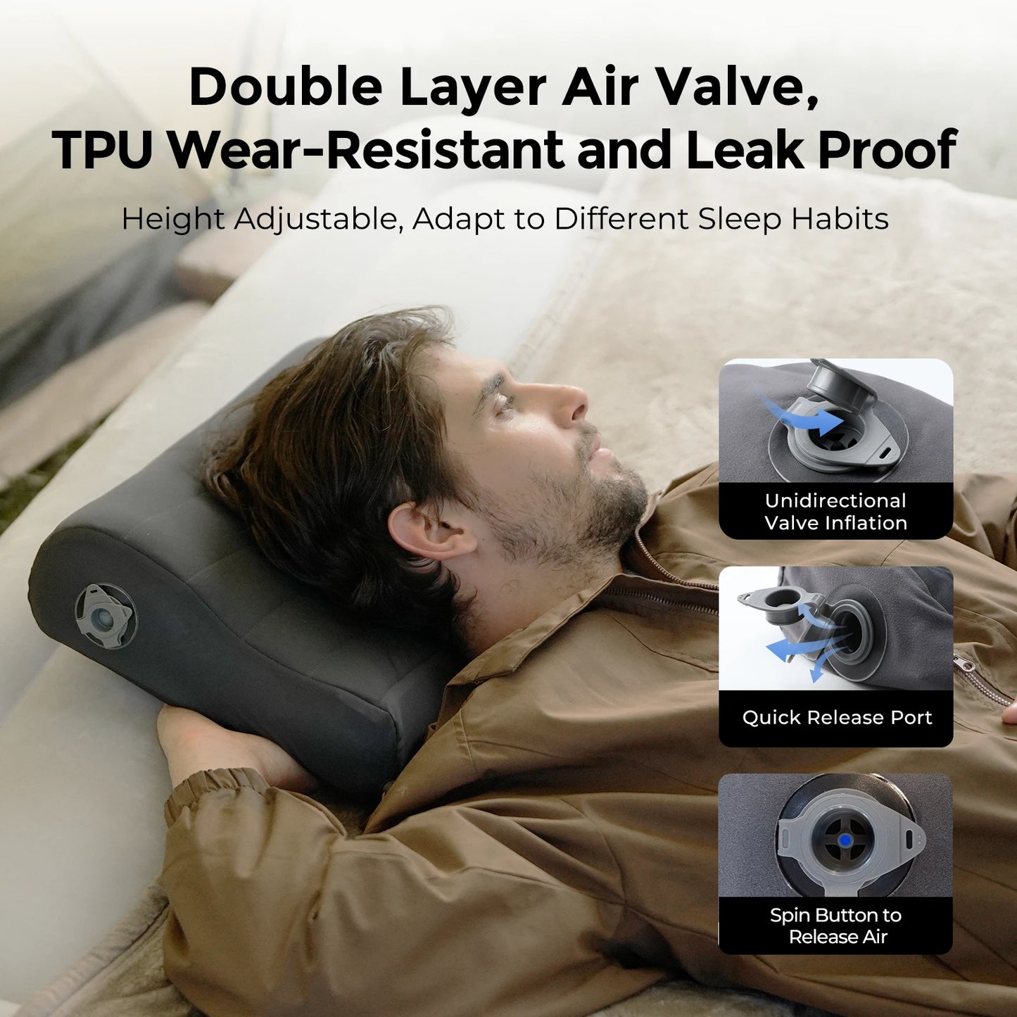 Ergonomic Inflatable Pillow with Elastic Strap